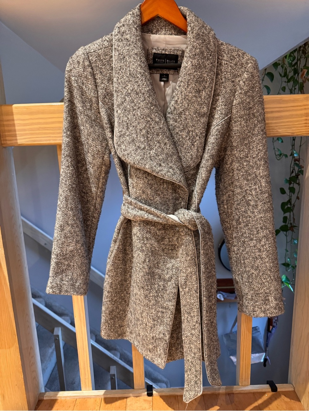White House Black Market Heathered Grey Shawl-Collar Belted Trench Coat